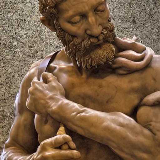 Image similar to michelangelo buonarroti and donatello collaboration sculpture,detailed