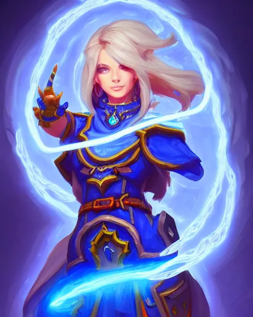 Image similar to perfectly - centered!! looking at the camera!!! full body portrait of the female blue mage, bright lighting, intricate abstract upper body intricate artwork, by hearthstone, concept art, hearthstone mastered art