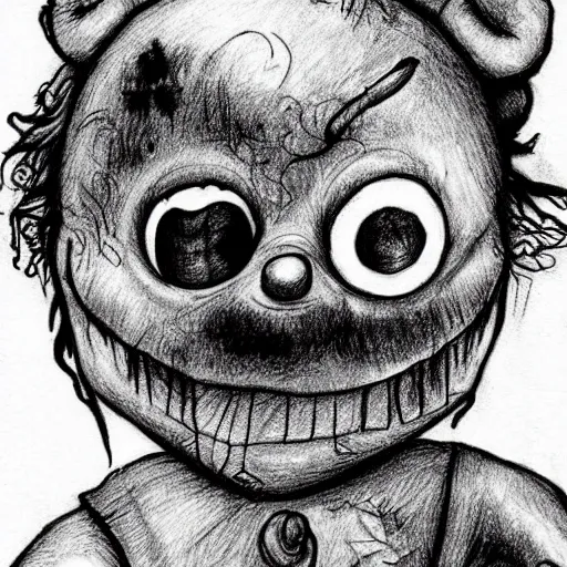 Prompt: grunge drawing of a cartoon teletubby by mrrevenge, corpse bride style, horror themed, detailed, elegant, intricate