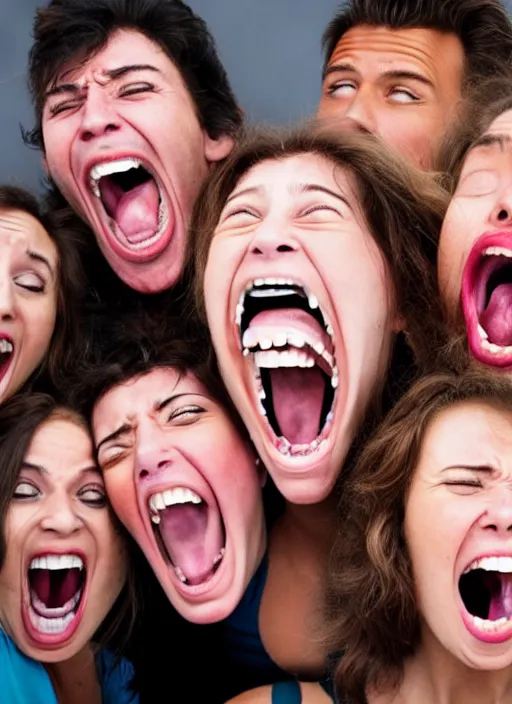 Image similar to photograph of the screaming faces of people who do not exist yet, large mouth, gaping maw