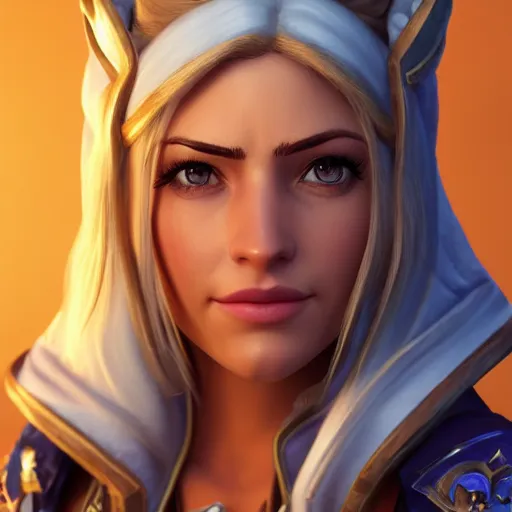 Image similar to A portrait of Jaina Proudmore (World of Warcraft). 3d render, octane render, game art, realistic, highly detailed, trending on artstation, 4k, trending on artstation, pixar, cgsociety, unreal engine 5, redshift render, trending on artstation, blender, behance, cg