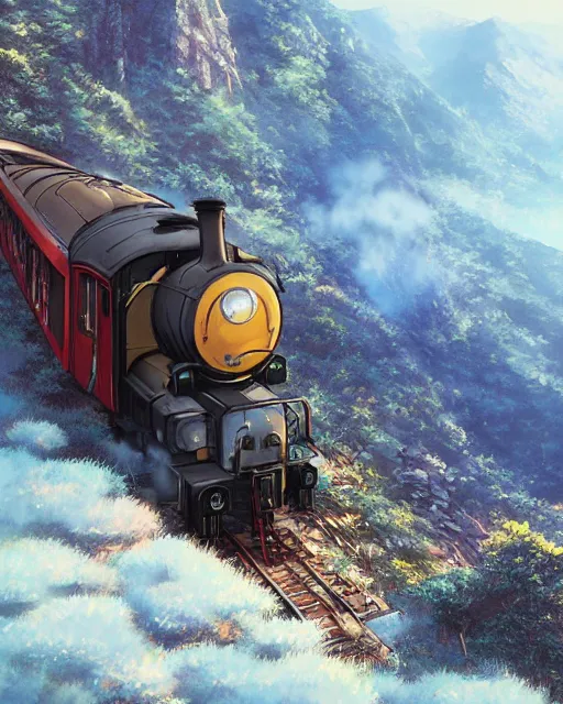 Image similar to a steam train on a mountainside, by makoto shinkai, stanley artgerm lau, wlop, rossdraws