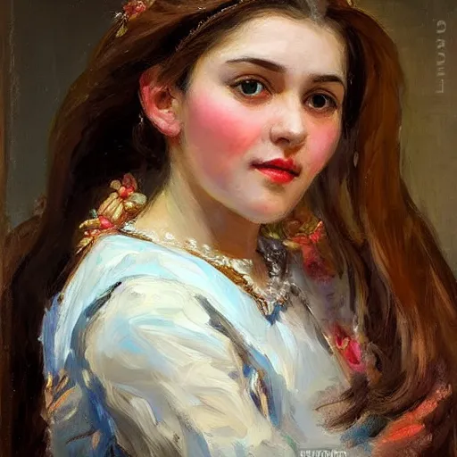 Prompt: Portrait of a chuvash girl, in the style of Konstantin Razumov, face closeup, intricate details, high quality