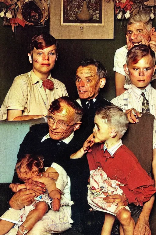 Image similar to portrait of LGBT family by Norman Rockwell,