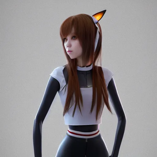 Image similar to beautiful full body portrait of a human like anime girl android with artificial pale skin and fox ears, high quality, highly detailed, 4 k, drawn by wwpgi, trending on artstation, digital art, rendered in unity 3 d