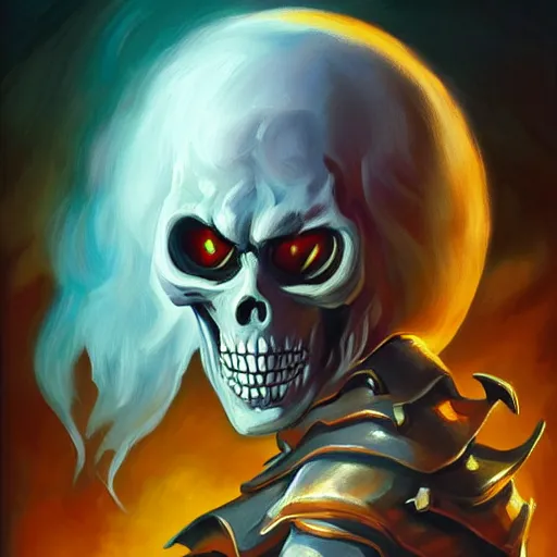 Prompt: portrait painting of skeletor, dnd beyond avatar portraits, beautiful, artistic, elegant, lens flare, magical, nature, realism, stylized, art by jeff easley and genndy tartakovsky