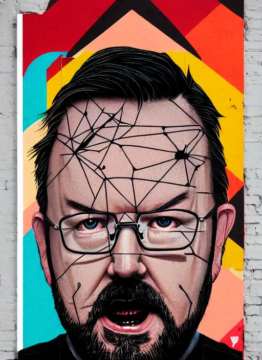 Prompt: symmetry!! portrait of ricky gervais by sachin teng, organic, cables, matte painting, geometric shapes, hard edges! graffiti, street art