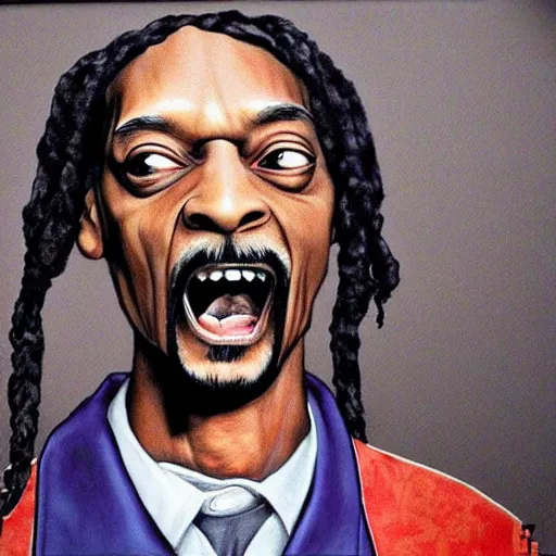 Image similar to snoop dog portrait screaming dementia creepy scary nightmare yelling horrifying, detailed, award winning,