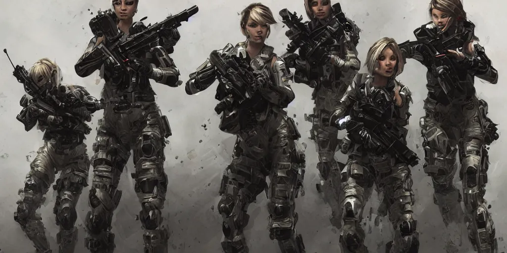 Prompt: female cybernetic special forces, by Maciej Kuciara, detailed, luminescent, armed