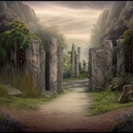 Image similar to beautiful matte painting of entrance to maze