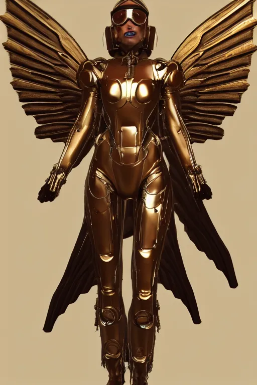 Prompt: Steampunk Archangel, mechanical wings, gear halo, empty eyes, metallic bronze skin, golden tech robes, female looking, steampunk fantasy, extremely detailed, trending on artstation, realistic proportions