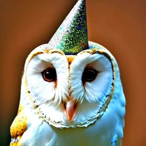 Image similar to barn owl wearing a birthday hat