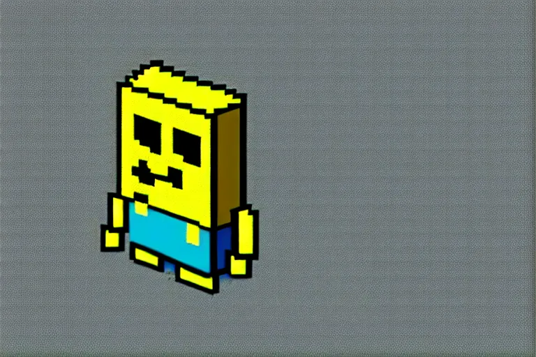 Image similar to ( ( dither ) ), editorial pixel art portrait of an angled 2 d spongebob,'he knows what you did ', confident smirk, 😏, ( ( mads berg ) ), rich detailed pixels, detailed, dynamic composition, detailed pixel artwork, full og spongebob, wide angle, matte print, art nouveau, unreal engine