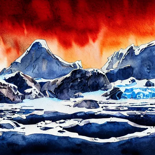 Image similar to splendorous and venerable Antarctica dynamic lighting, cinematic, establishing shot, extremely high detail, photo realistic, cinematic lighting, watercolor, intricate line drawings, 8k resolution