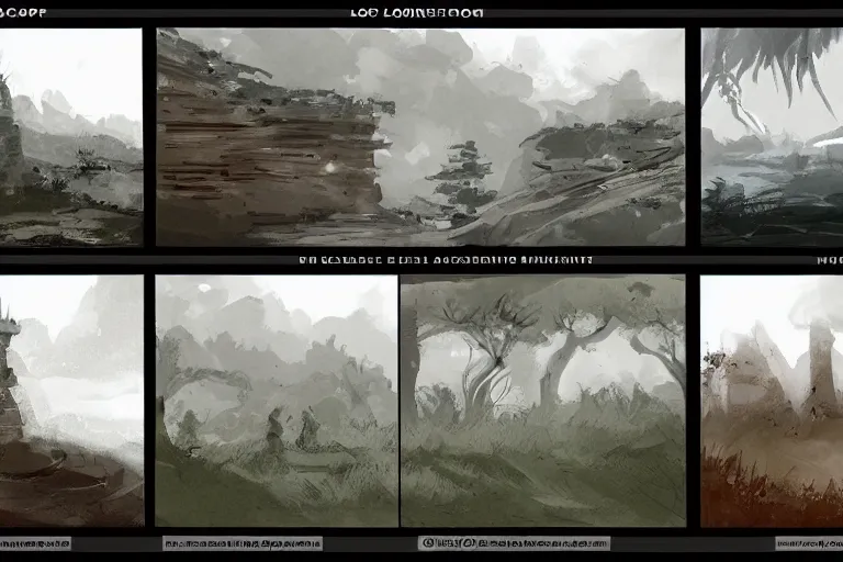 Prompt: landscape composition thumbnails, concept art