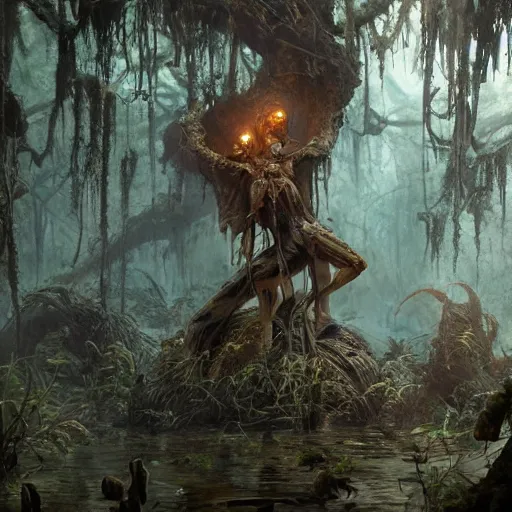 Image similar to rotten stem in the swamp at ddusk, ultra realistic, concept art, intricate details, eerie, highly detailed, photorealistic, octane render, 8 k, unreal engine. art by ed binkley and ellen jewett and artgerm and greg rutkowski and alphonse mucha