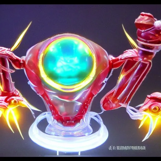 Prompt: a really shiny translucent metroid from the metroid series