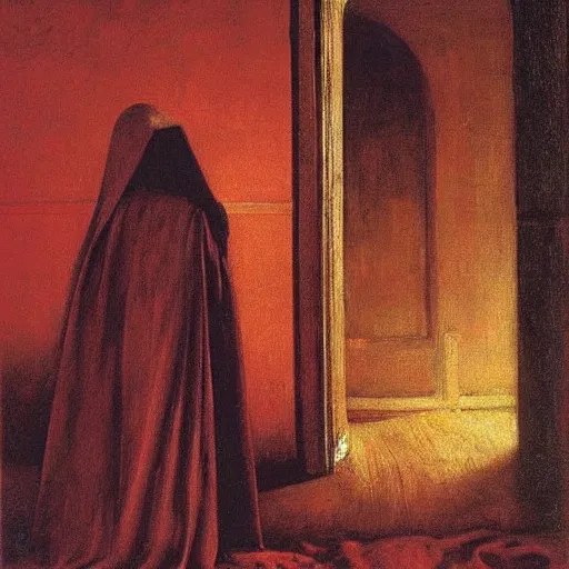Prompt: masque of the red death, by Odd Nerdrum, by Francisco Goya, !dream there's a devil hiding behind your door, by Francis Bacon, beautiful, eerie, surreal, colorful