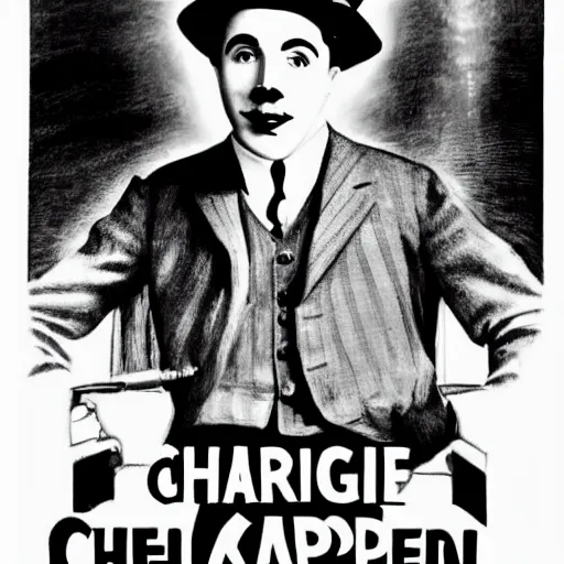 Image similar to charlie chaplin watching a new marvel movie