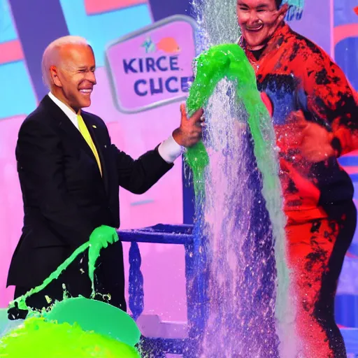 Image similar to joe biden getting slimed at the kids choice awards