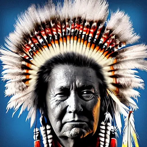 Image similar to “Trump as a Native American, happy portrait”