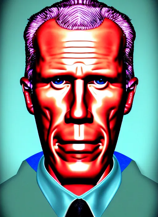 Image similar to a portrait of ron pearlman, in the style of max headroom, highly detailed, colorful, high resolution render, model