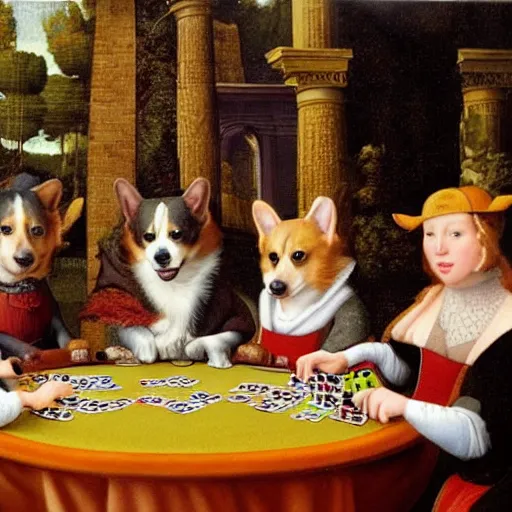 Prompt: corgis playing poker in a renaissance style