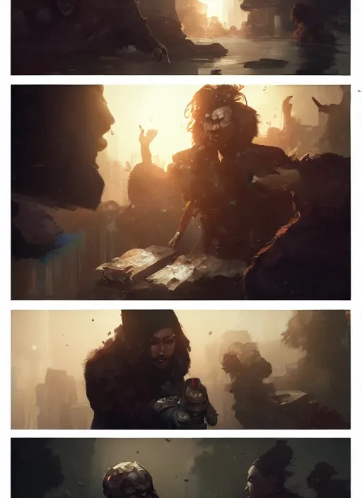 Prompt: photorealistic comic page by michael komarck, greg rutkowski, victo ngai, artgerm, willem claesz heda and j. dickenson, lower cortical layers operating over continuous parameters