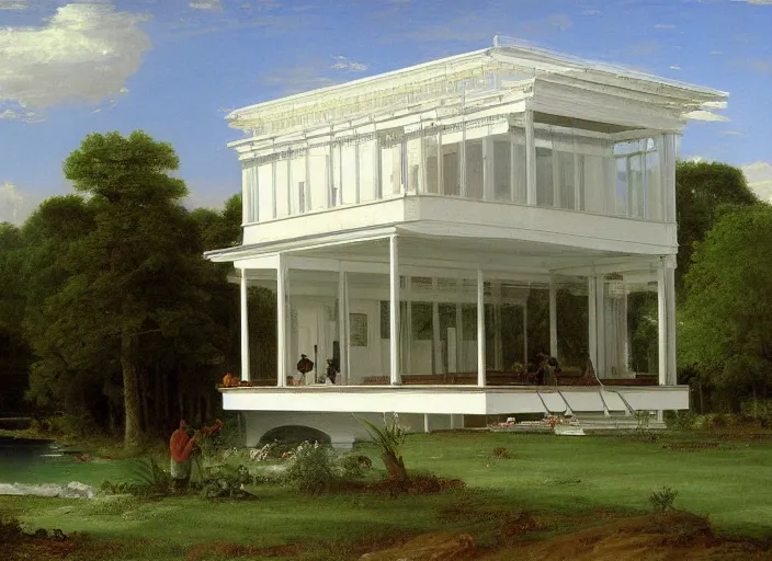 Image similar to painting of the farnsworth house by thomas cole