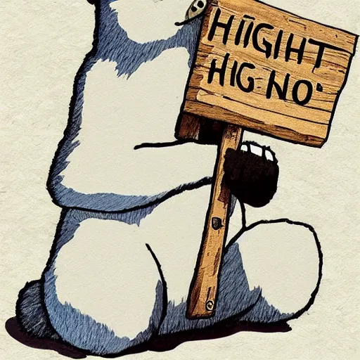 Image similar to cute anime polar bear holding a sign, studio ghibli, digital art, high quality, beautiful illustration, anime