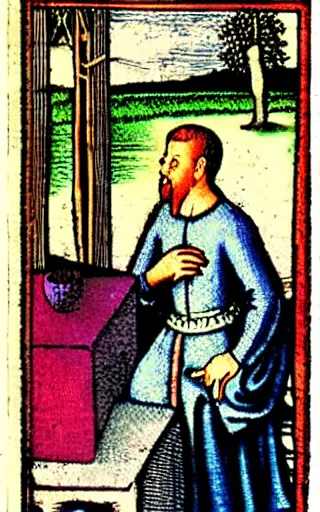 Image similar to The Podcaster, 1500s tarot card