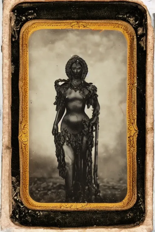 Image similar to a daguerreotype depicting an ancient martian stygian evil obsidian statue of thomasin mckenzie as the goddess persephone