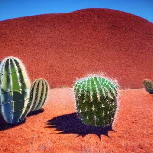 Prompt: walking in an isolated red desert, cactus, rocks, highly detailed, awarding winning art