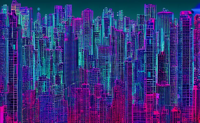 Image similar to beautiful synthwave city in a spectrogram