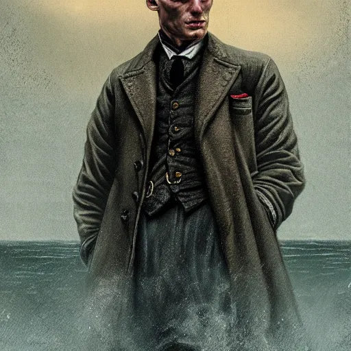 Prompt: Thomas Shelby from the peaky blinders standing in atlantis, in the style of Benjamin Bader, sharp, highly detailed, realistic face, digital art, epic, fantasy, artstation