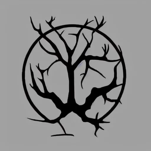 Image similar to black metal band logo, unreadable text, metal font, looks like a tree silhouette, complex, horizontal