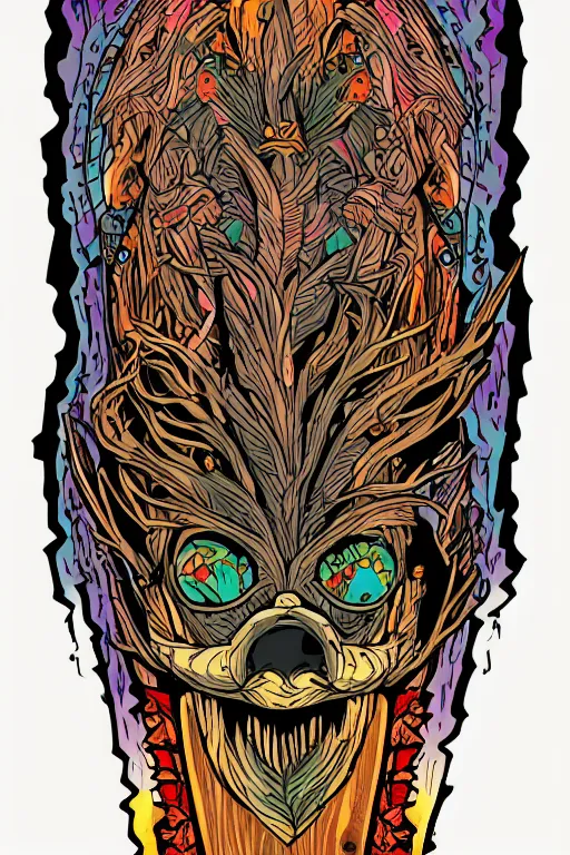 Image similar to animal mask totem roots flower tribal feather gemstone plant wood rock shaman vodoo video game vector cutout illustration vivid multicolor borderlands comics by josan gonzales and dan mumford radiating a glowing aura