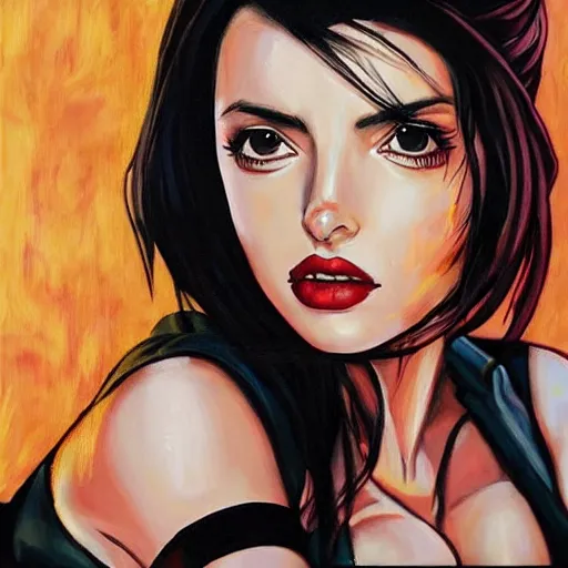 Prompt: Ana de Armas as faye valentine from Cowboy Bebop, extremely detailed, painting, portrait