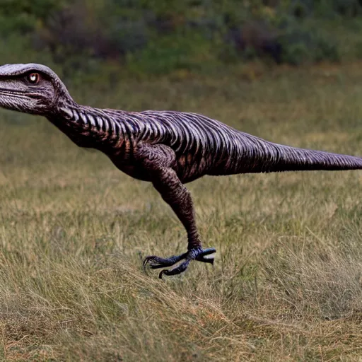 Image similar to a photograph of a velociraptor with feathers