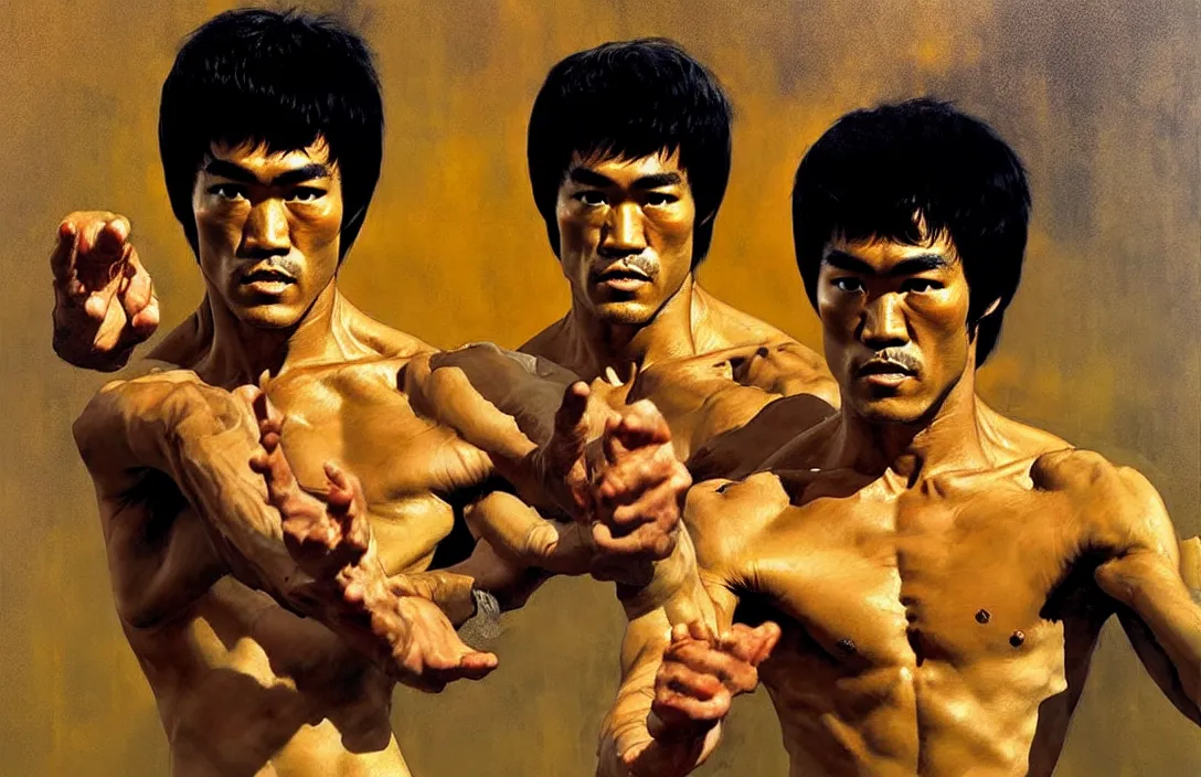 Prompt: portrait of bruce lee!!!!!!!!!!!!!!!!!!!!!!!!!!!, detailed face, detailed painting, epic lighting, by ilya repin, phil hale and kent williams