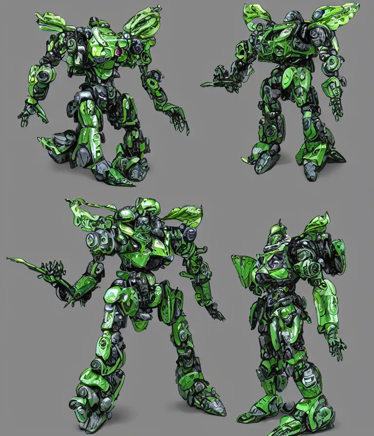 Image similar to waterlily themed amphibious power armor. mobile suit textured like water lettuce, top half is mecha nymphaea flower petals being robotic limbs, waterlily pads, sculpted metal, biomechanical, hyperdetailed, bandai box art, 8 k hd resolution, behance hd artstation. # power armor pistia playing waterlily pad tentacles, 8 k hd resolution