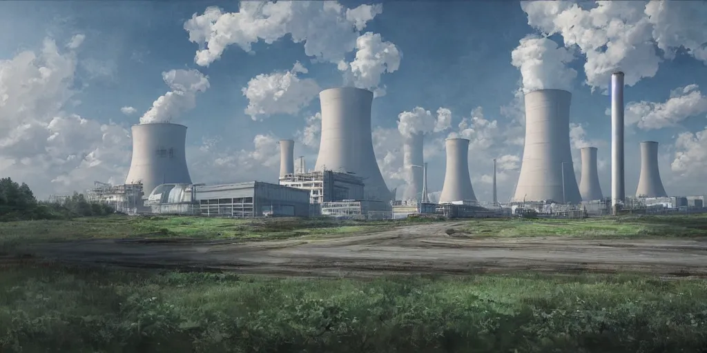 Image similar to clean and optimistic nuclear power plant, ruan jia, steve mccurry, ivan shishkin, studio ghibli