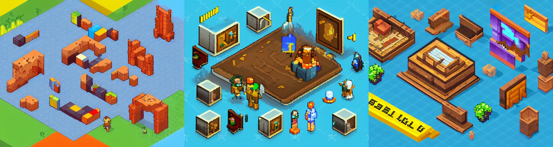 Prompt: isometric pixel art RPG game mockup with UI