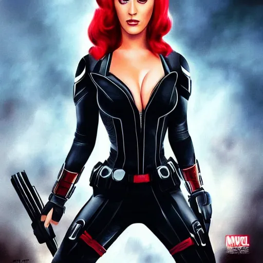 Prompt: katy perry as black widow in the avengers, portrait, very detailed face