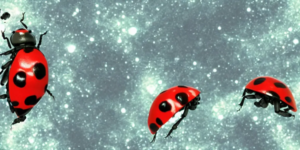 Prompt: a 3 d rendered movie still a ladybug descendant 1 million into the future. the ladybug is sentient, wears a spacesuit, and explores cosmos in a super awesome space ship. science fiction blockbuster movie ladybugs rule the world or my stepmom is a ladybug from the future, imax 7 0 mm. 2 0 0 1 a space odyssey ( film )