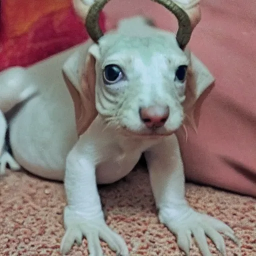 Image similar to photo of a lizard puppy with horns