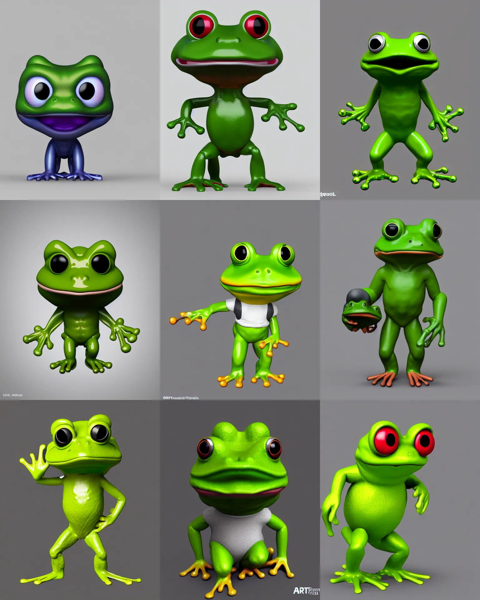 Prompt: full body 3 d render of frog pepe as a funko pop!, studio lighting, grey background, single body, no shadow, blender, trending on artstation, 8 k, highly detailed