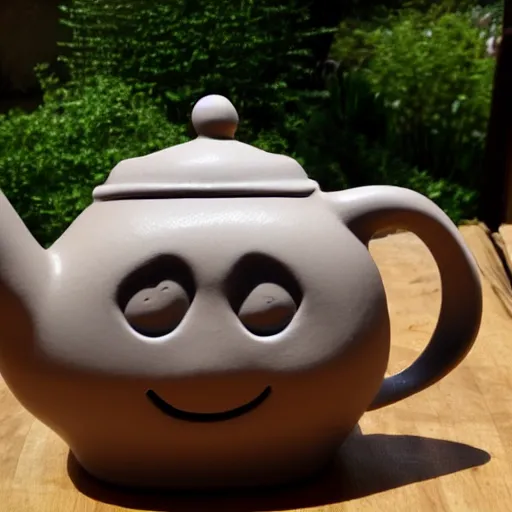 Prompt: teapot with a face, smiling