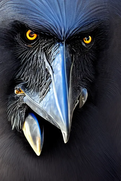 Image similar to a breathtakingly stunningly beautifully highly detailed extreme close up portrait of a giant majestic raven, by rosetti, 4 k