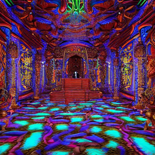 Image similar to Photorealistic inside a temple made of snakes. Hyperdetailed photorealism, 108 megapixels, amazing depth, glowing rich colors, powerful imagery, psychedelic Overtones, 4D, 3D Shading, 3D cinematic lighting, finalrender, artstation concept art